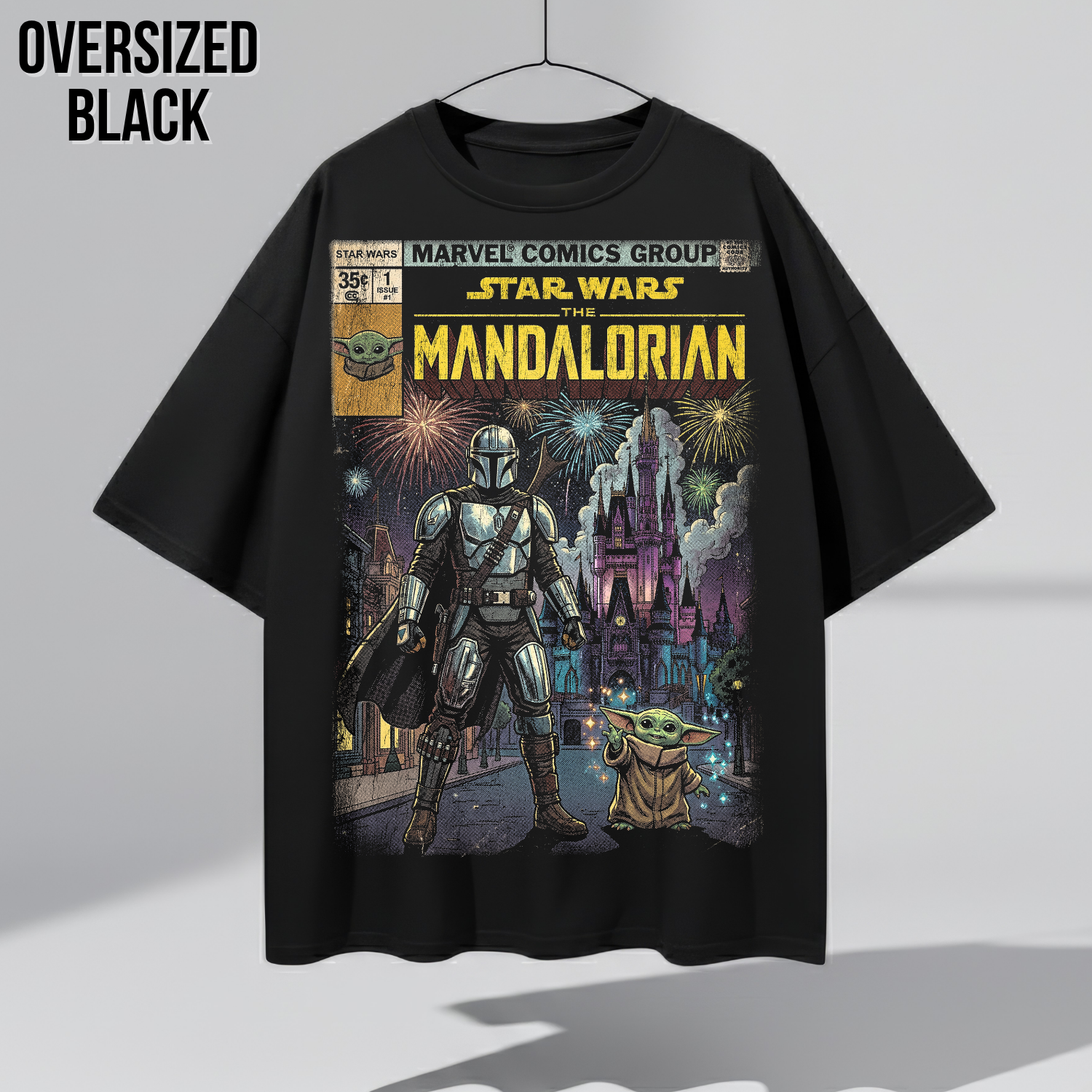 The Mandalorian and Grogu Disney World Castle Shirt - Star Wars Comic Style Tee