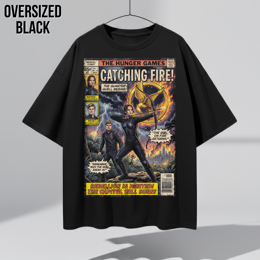 Hunger Games Catching Fire Shirt – Vintage Comic Cover Graphic Tee, Katniss Everdeen Fan Gift, Catching Fire Movie Shirt