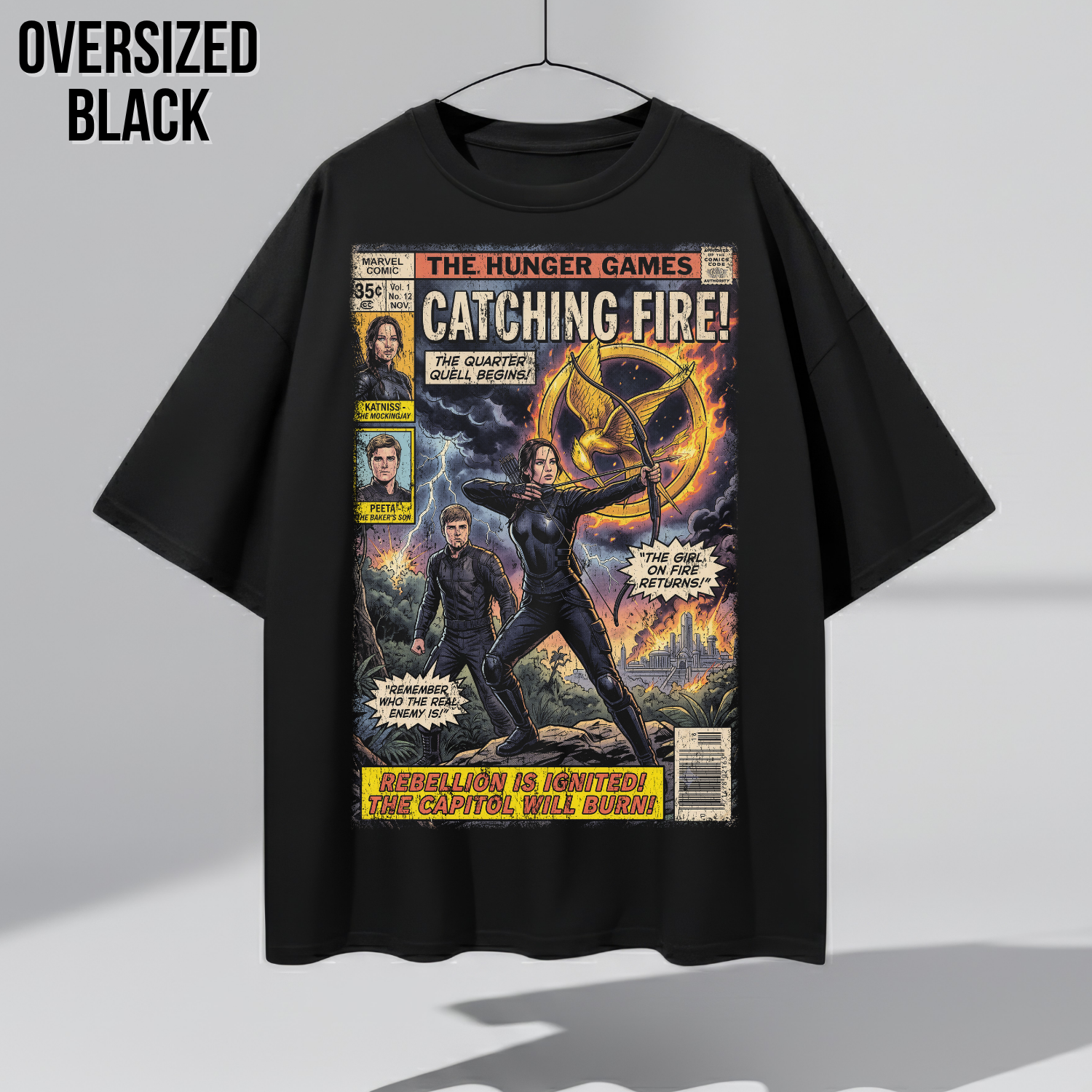Hunger Games Catching Fire Shirt – Vintage Comic Cover Graphic Tee, Katniss Everdeen Fan Gift, Catching Fire Movie Shirt