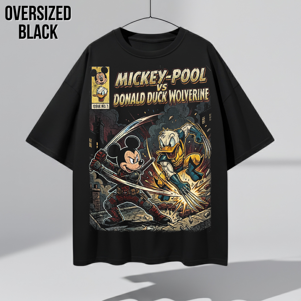 Mickey-Pool vs Donald Duck Wolverine Shirt – Vintage Marvel Mickey Mouse Crossover Comic Tee