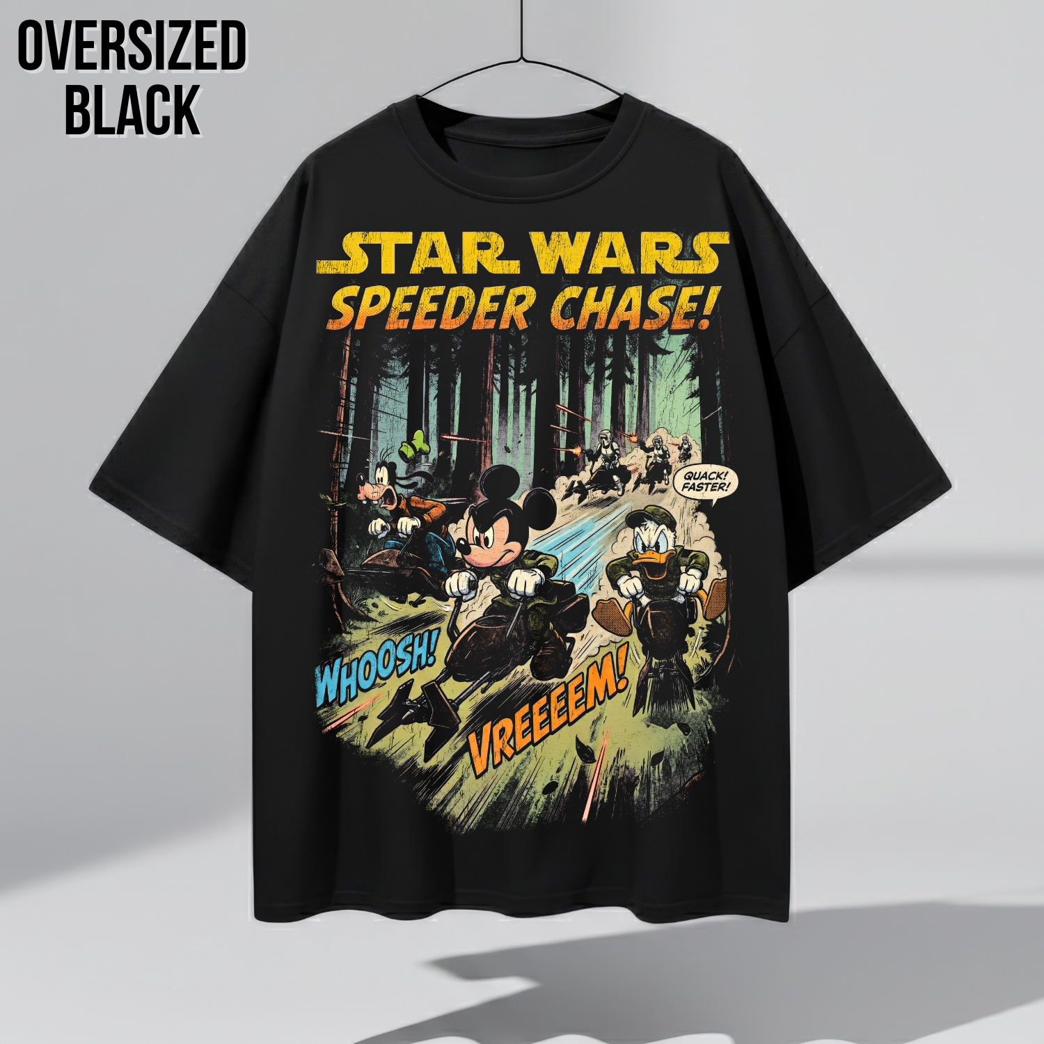 Vintage Star Wars Speeder Chase Shirt: Mickey Donald Goofy Endor Scene Tee