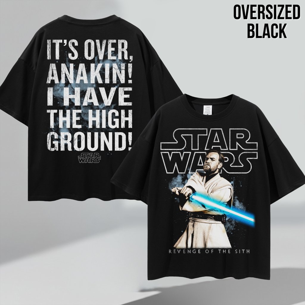 Star Wars Obi-Wan Kenobi Shirt – I Have The High Ground Double Sided Graphic Tee, Revenge Of The Sith Fan Gift, Star Wars Quote Shirt
