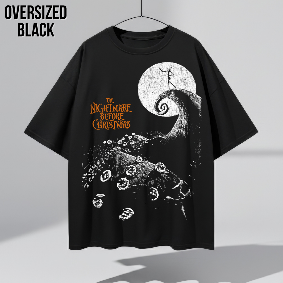 Nightmare Before Christmas Shirt – Tim Burton Nightmare Before Christmas Vintage Graphic Shirt, Jack Skellington Spiral Hill Moon Tee, Disney Halloween Fan Gift, Halloween Movie Merch