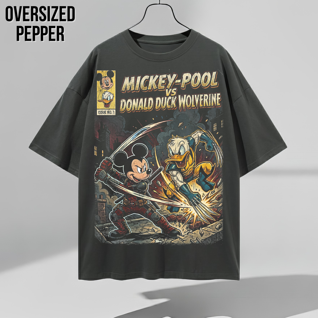 Mickey-Pool vs Donald Duck Wolverine Shirt – Vintage Marvel Mickey Mouse Crossover Comic Tee