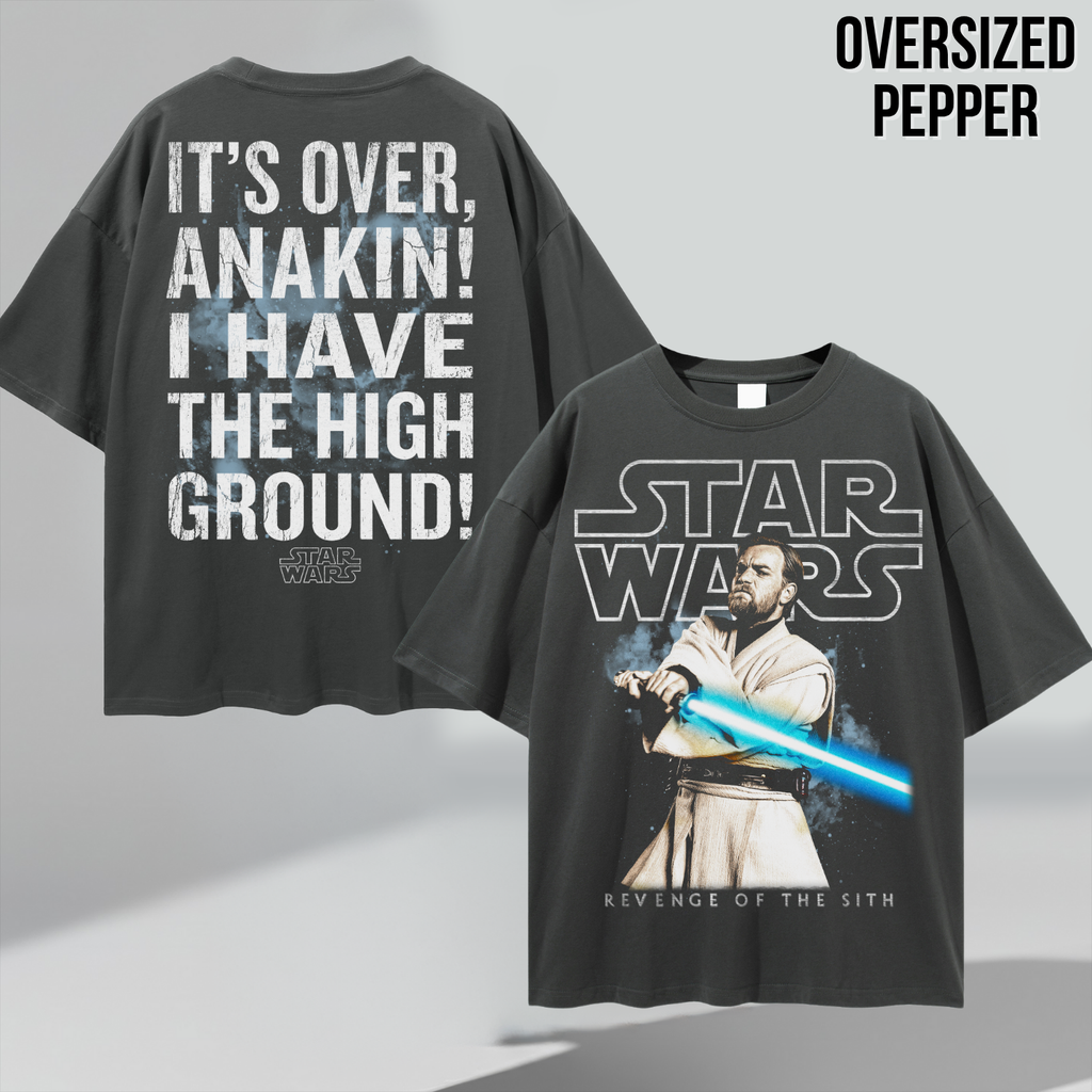 Star Wars Obi-Wan Kenobi Shirt – I Have The High Ground Double Sided Graphic Tee, Revenge Of The Sith Fan Gift, Star Wars Quote Shirt