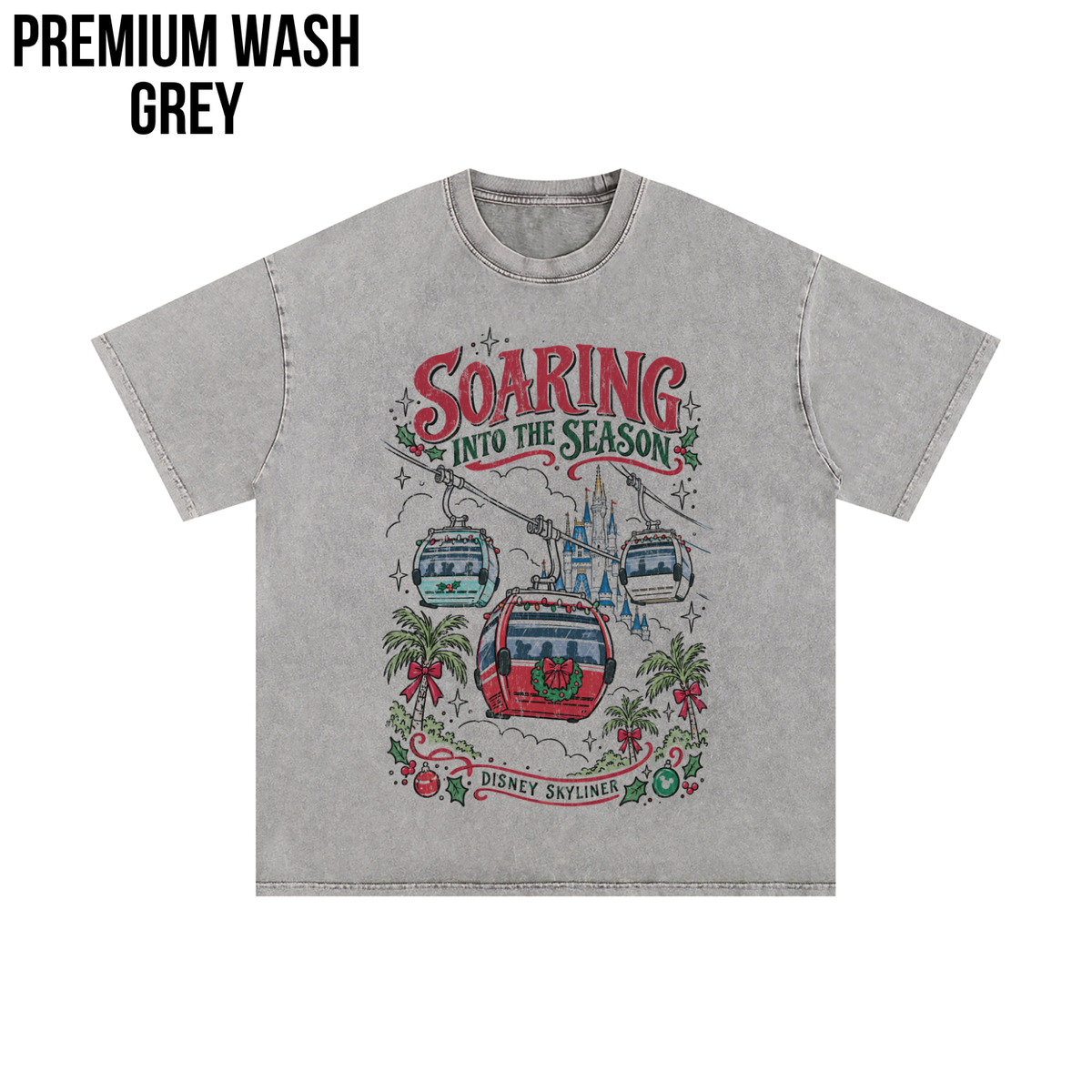 Disney Skyliner Christmas Shirt – Soaring Into the Season Gondola Holiday Graphic Shirt, Disney World Holiday Fan Gift, Disney Christmas Skyliner Shirt, Disney Holiday Merch