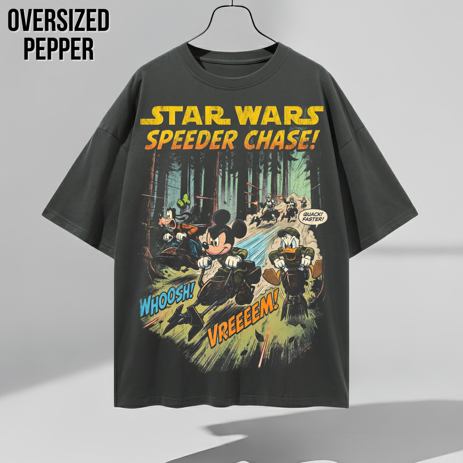 Vintage Star Wars Speeder Chase Shirt: Mickey Donald Goofy Endor Scene Tee