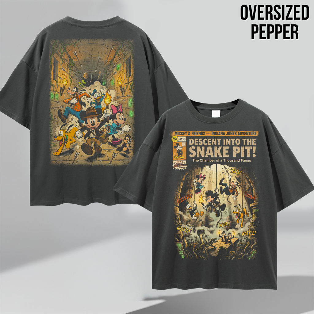 Mickey & Friends Indiana Jones Adventure Shirt: Vintage Front Back Print Graphic