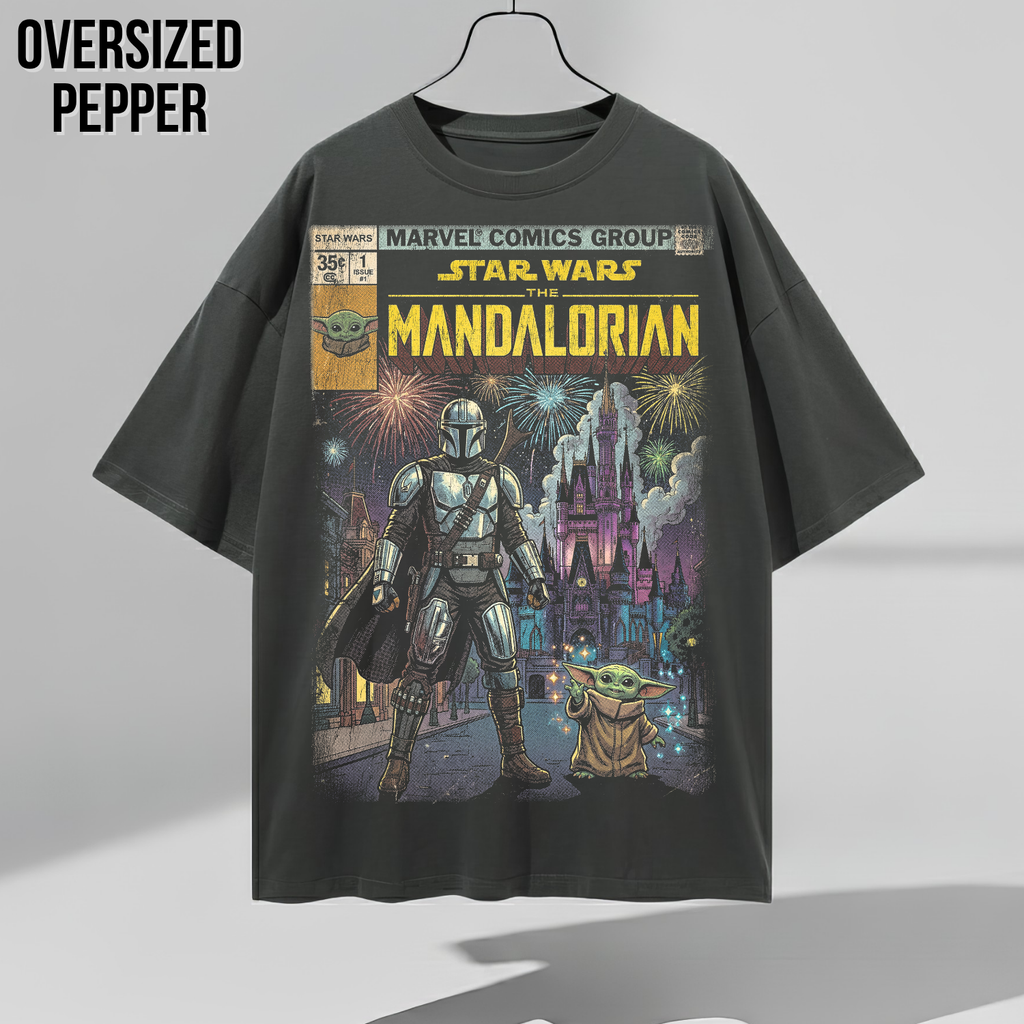 The Mandalorian and Grogu Disney World Castle Shirt - Star Wars Comic Style Tee