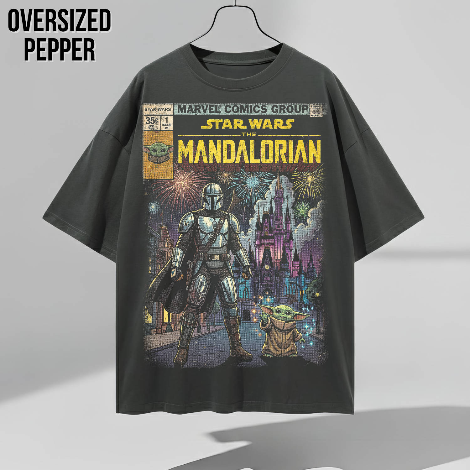 The Mandalorian and Grogu Disney World Castle Shirt - Star Wars Comic Style Tee