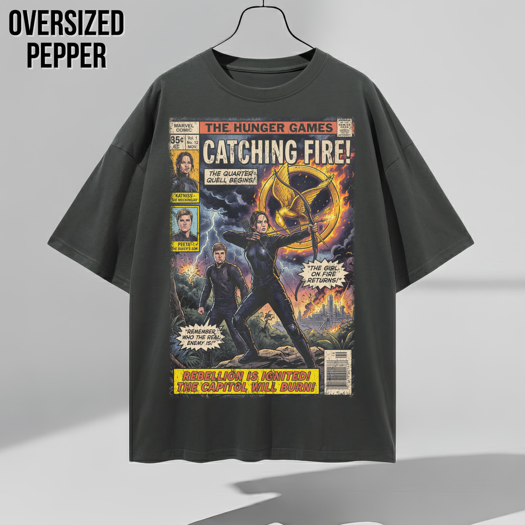 Hunger Games Catching Fire Shirt – Vintage Comic Cover Graphic Tee, Katniss Everdeen Fan Gift, Catching Fire Movie Shirt
