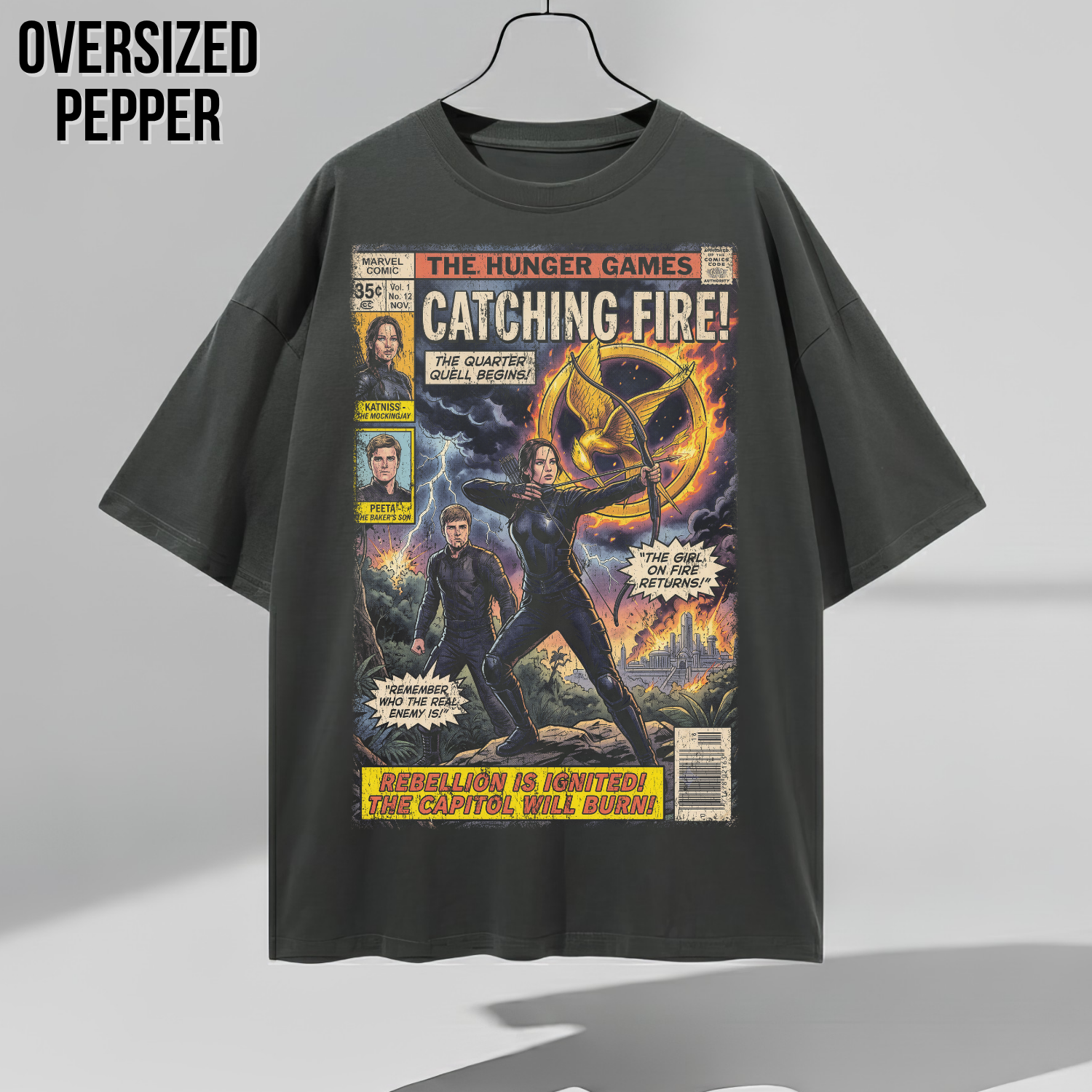 Hunger Games Catching Fire Shirt – Vintage Comic Cover Graphic Tee, Katniss Everdeen Fan Gift, Catching Fire Movie Shirt