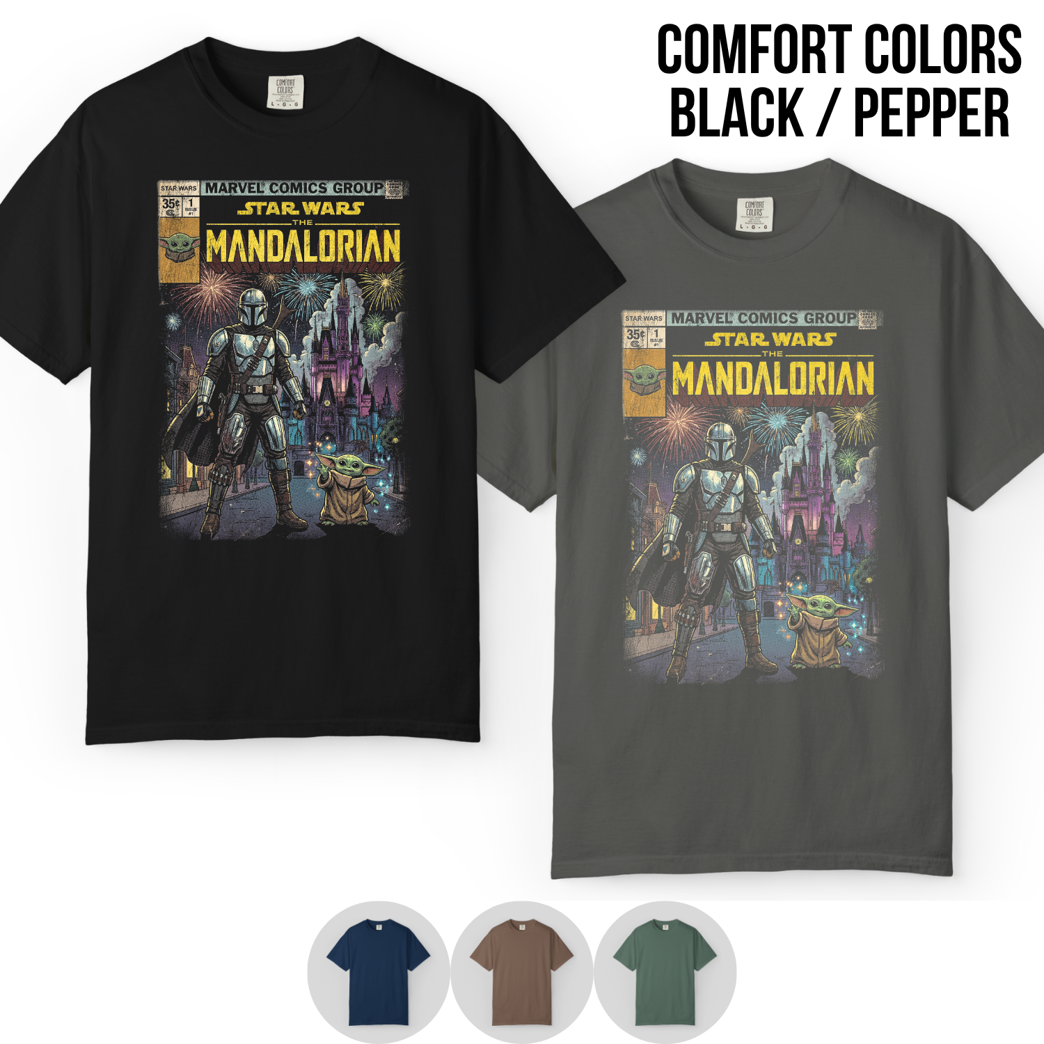 The Mandalorian and Grogu Disney World Castle Shirt - Star Wars Comic Style Tee