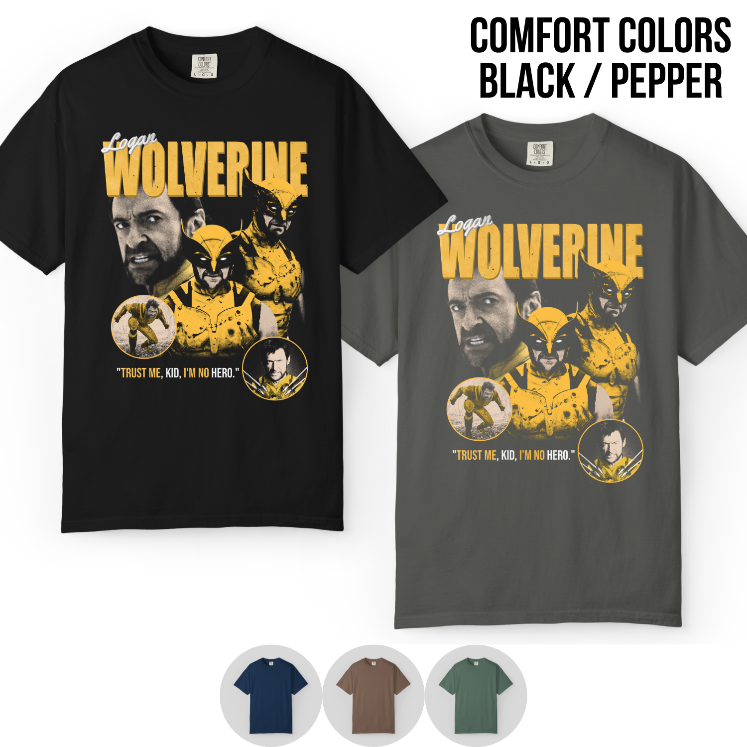 Wolverine Shirt – Logan Wolverine Trust Me Kid I'm No Hero Collage Tee, Hugh Jackman Wolverine Fan Gift, X-Men Wolverine Graphic Shirt, Marvel Mutant Tee