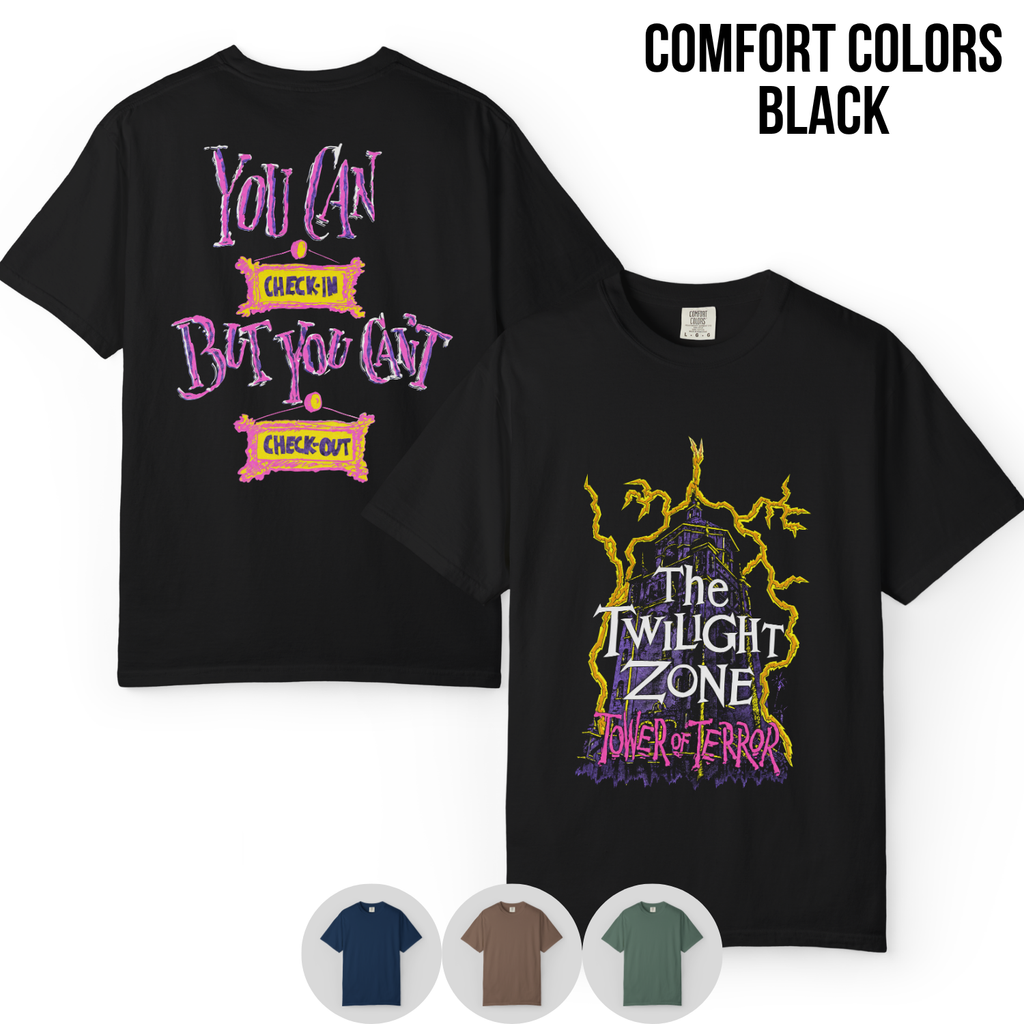 Tower of Terror Shirt – Twilight Zone Tower of Terror You Can Check In But You Can't Check Out Double Sided Tee, Disney World Ride Fan Gift, Hollywood Studios Shirt