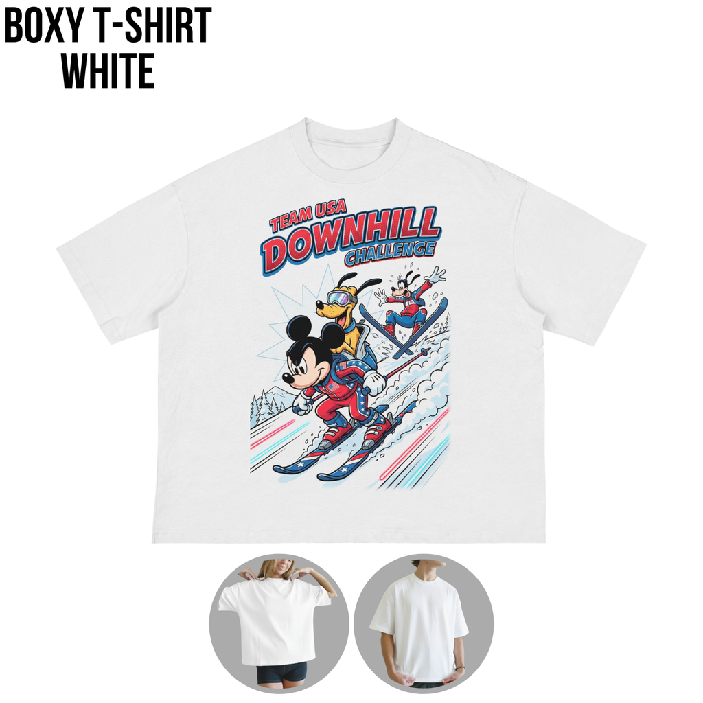 Mickey & Friends Team USA Downhill Skiing Shirt: Vintage Disney Winter Sports Tee