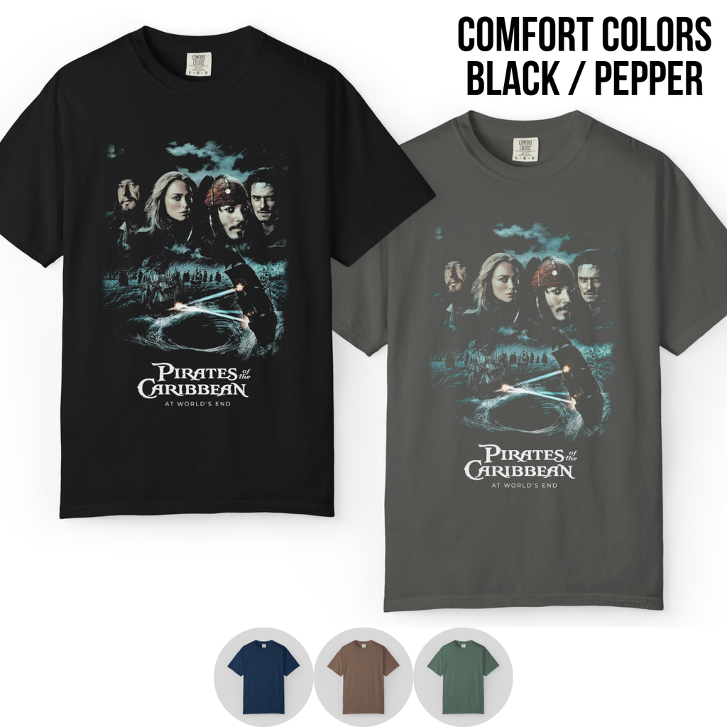 Pirates of the Caribbean At World's End Shirt – Pirates At World's End Cast Poster Tee, Jack Sparrow Will Turner Elizabeth Swann Fan Gift, Disney Pirates Graphic Shirt