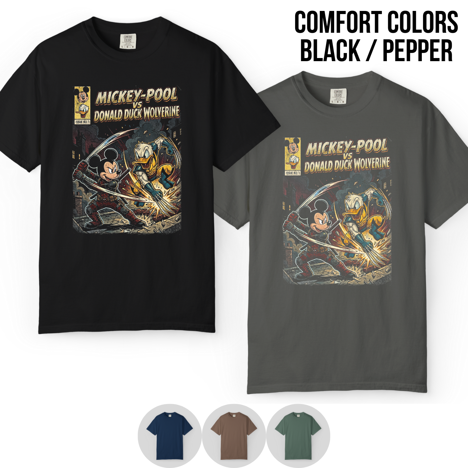 Mickey-Pool vs Donald Duck Wolverine Shirt – Vintage Marvel Mickey Mouse Crossover Comic Tee