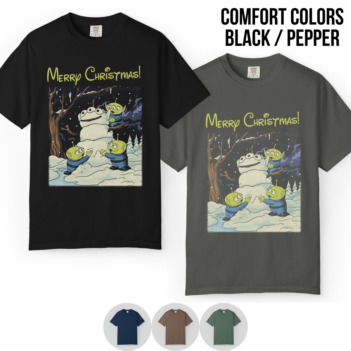 Toy Story Aliens Christmas Shirt – Pizza Planet Aliens Snowman Merry Christmas Graphic Shirt, Disney Pixar Holiday Fan Gift, Toy Story Christmas Shirt, Disney Pixar Holiday Merch