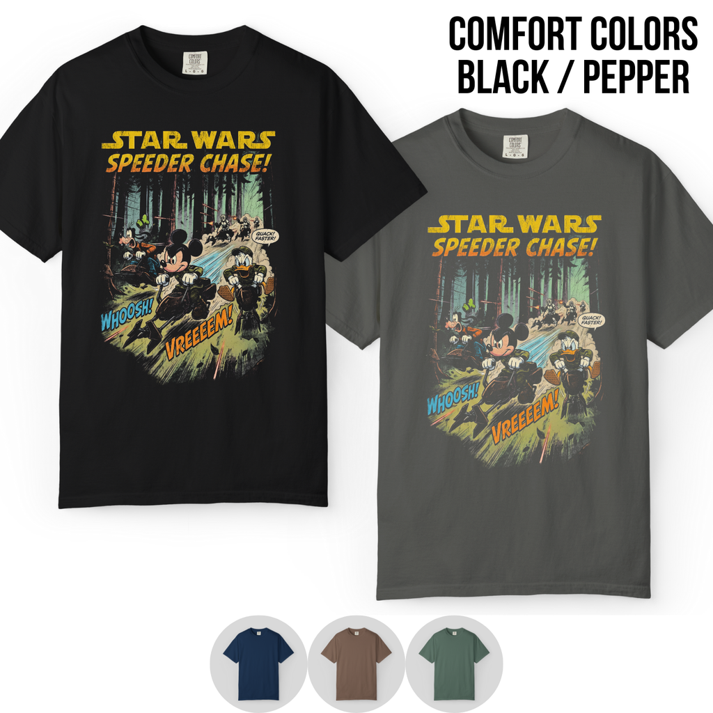 Vintage Star Wars Speeder Chase Shirt: Mickey Donald Goofy Endor Scene Tee