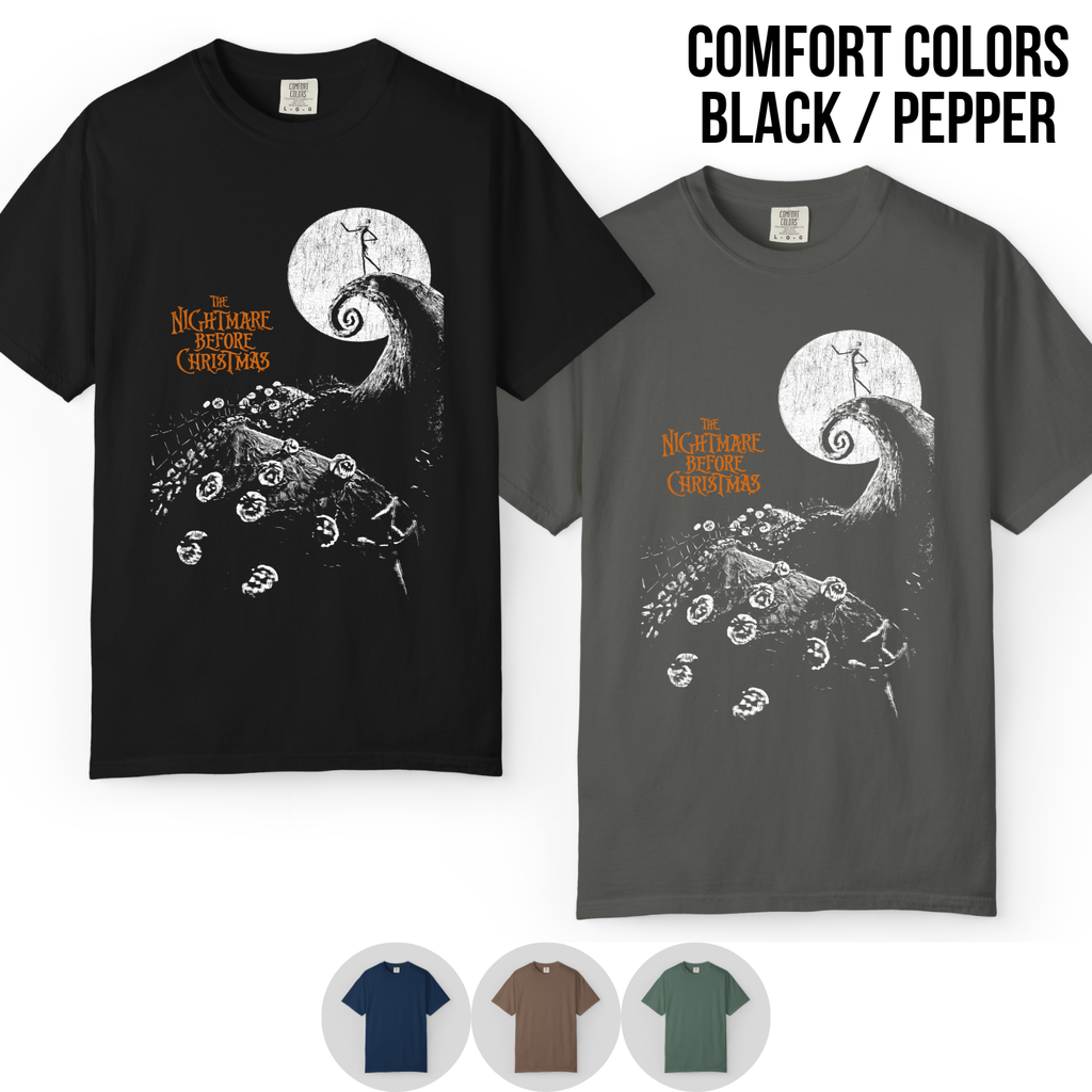 Nightmare Before Christmas Shirt – Tim Burton Nightmare Before Christmas Vintage Graphic Shirt, Jack Skellington Spiral Hill Moon Tee, Disney Halloween Fan Gift, Halloween Movie Merch