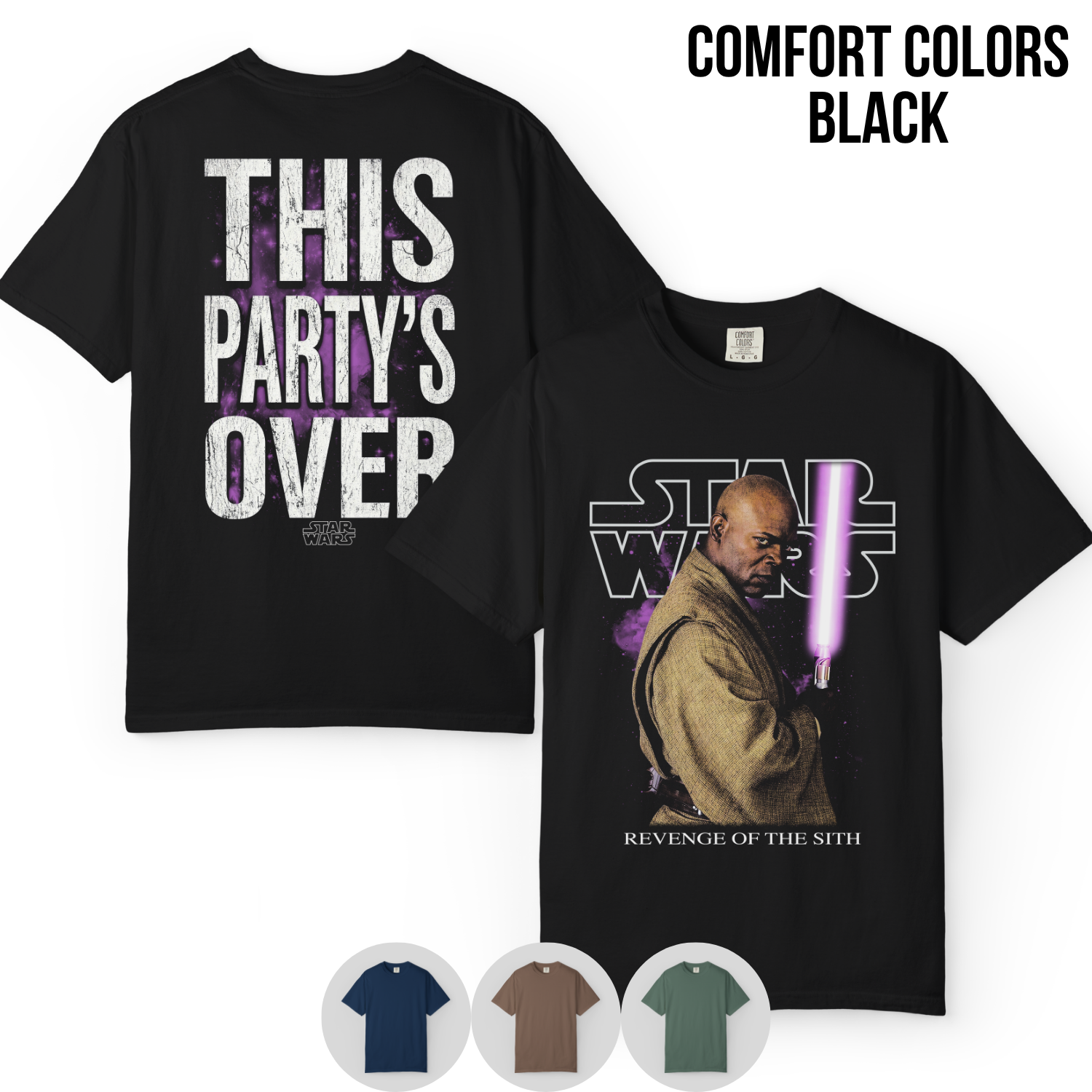 Star Wars Mace Windu Shirt – This Party's Over Double Sided Graphic Tee, Mace Windu Fan Gift, Revenge Of The Sith Shirt