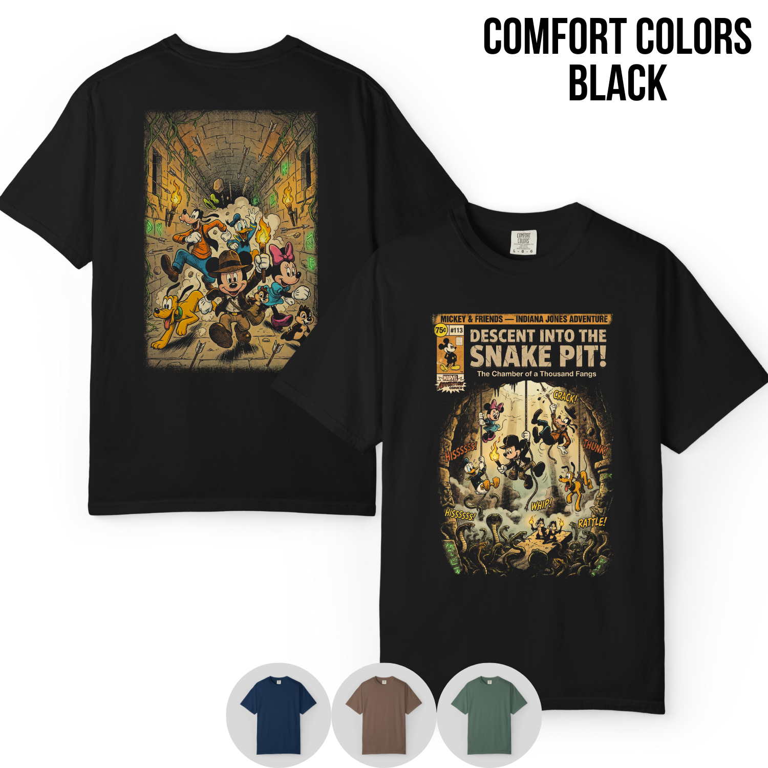 Mickey & Friends Indiana Jones Adventure Shirt: Vintage Front Back Print Graphic