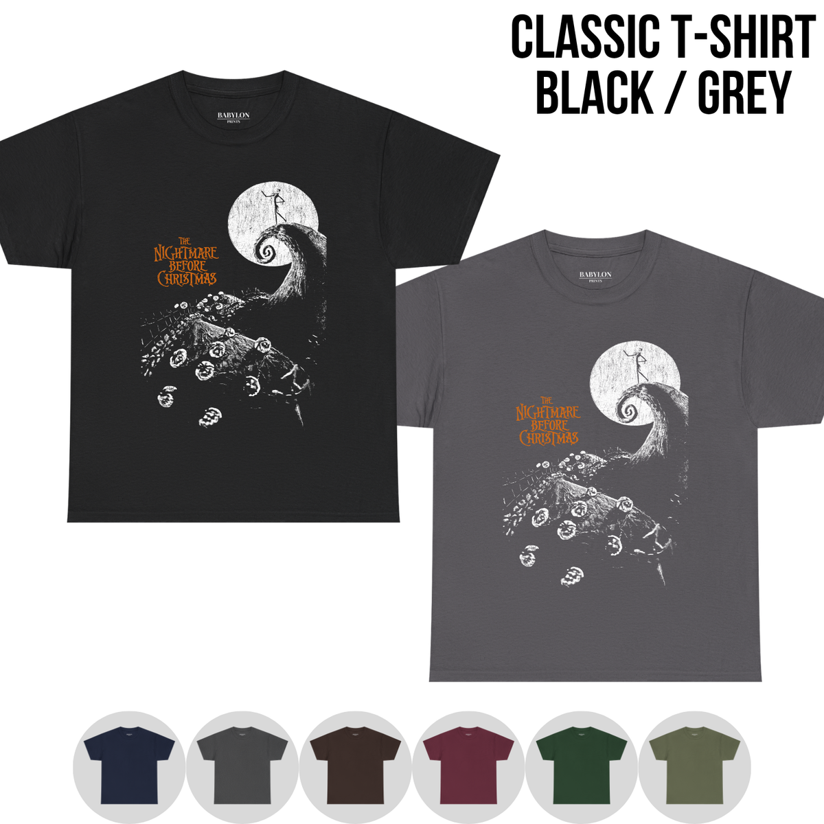 Nightmare Before Christmas Shirt – Tim Burton Nightmare Before Christmas Vintage Graphic Shirt, Jack Skellington Spiral Hill Moon Tee, Disney Halloween Fan Gift, Halloween Movie Merch