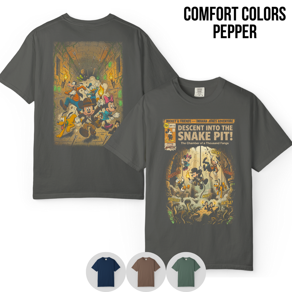 Mickey & Friends Indiana Jones Adventure Shirt: Vintage Front Back Print Graphic