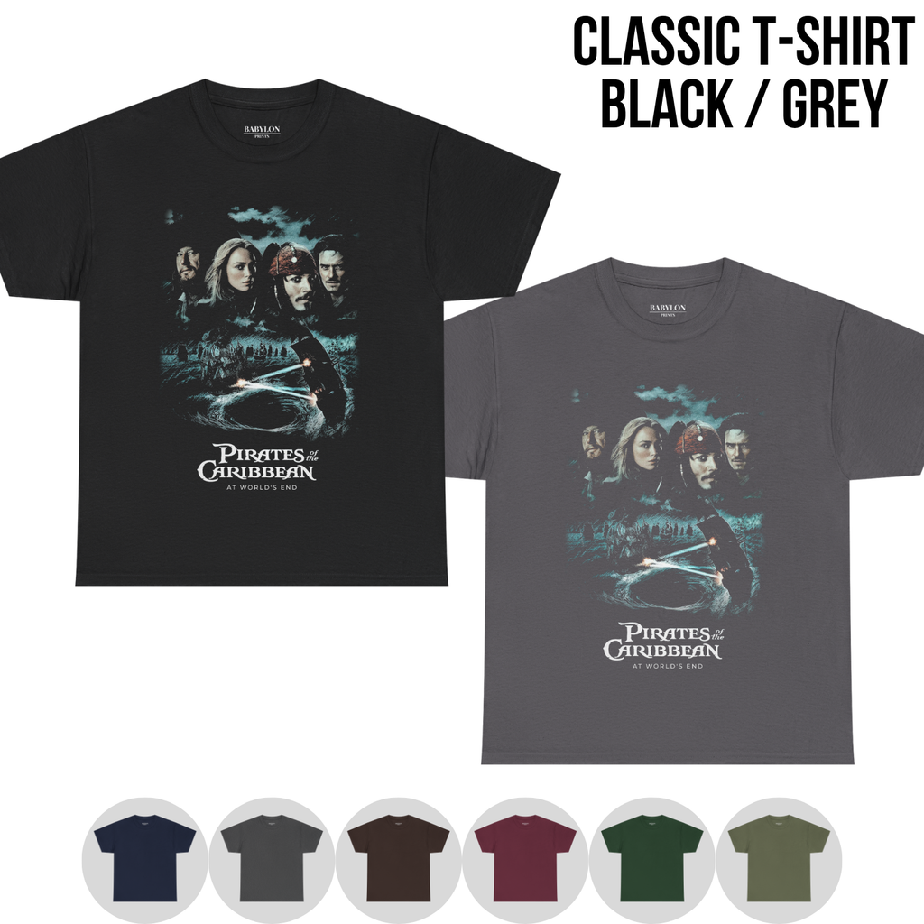 Pirates of the Caribbean At World's End Shirt – Pirates At World's End Cast Poster Tee, Jack Sparrow Will Turner Elizabeth Swann Fan Gift, Disney Pirates Graphic Shirt