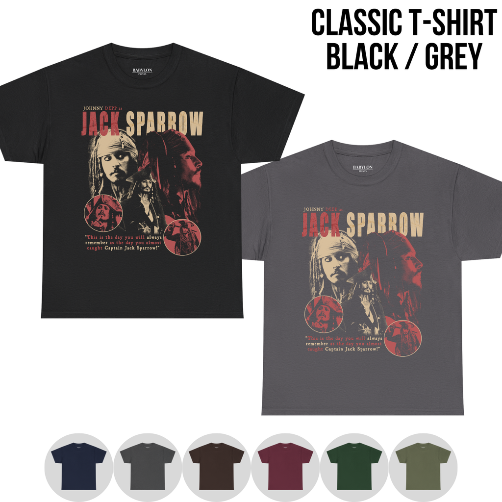 Jack Sparrow Shirt – Johnny Depp as Jack Sparrow Collage Tee, Pirates of the Caribbean Fan Gift, Captain Jack Sparrow Graphic Shirt, Disney Pirates Shirt