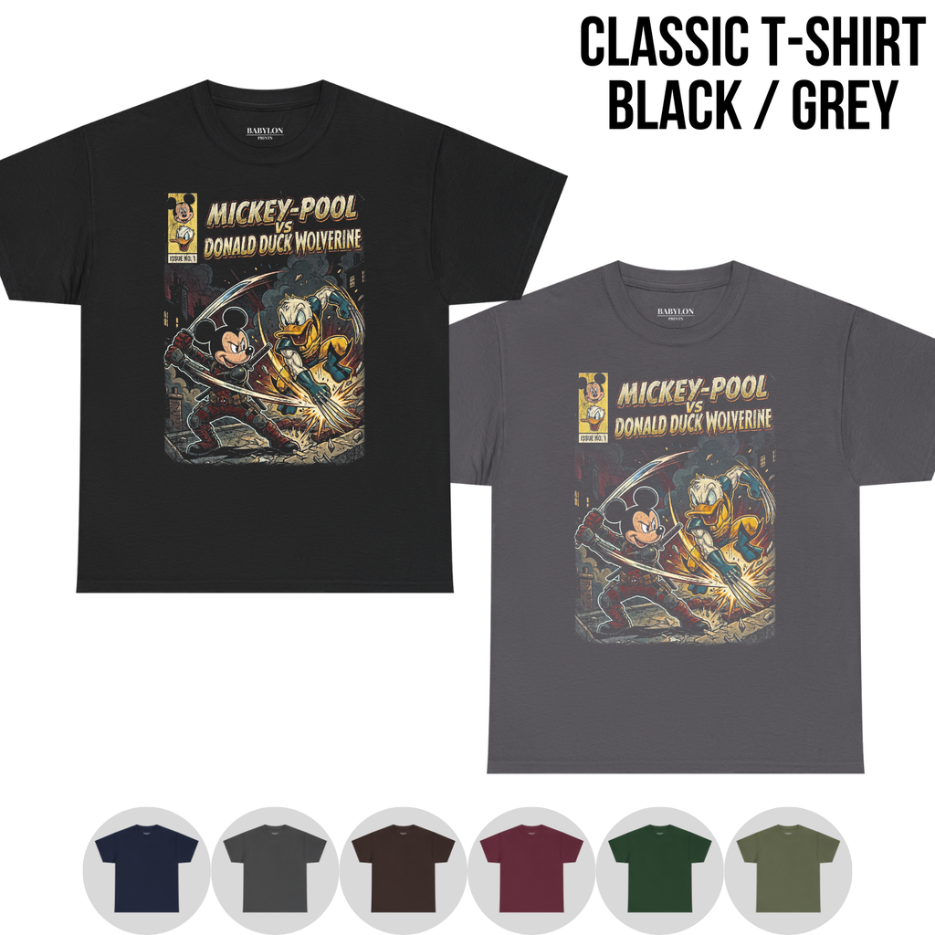 Mickey-Pool vs Donald Duck Wolverine Shirt – Vintage Marvel Mickey Mouse Crossover Comic Tee
