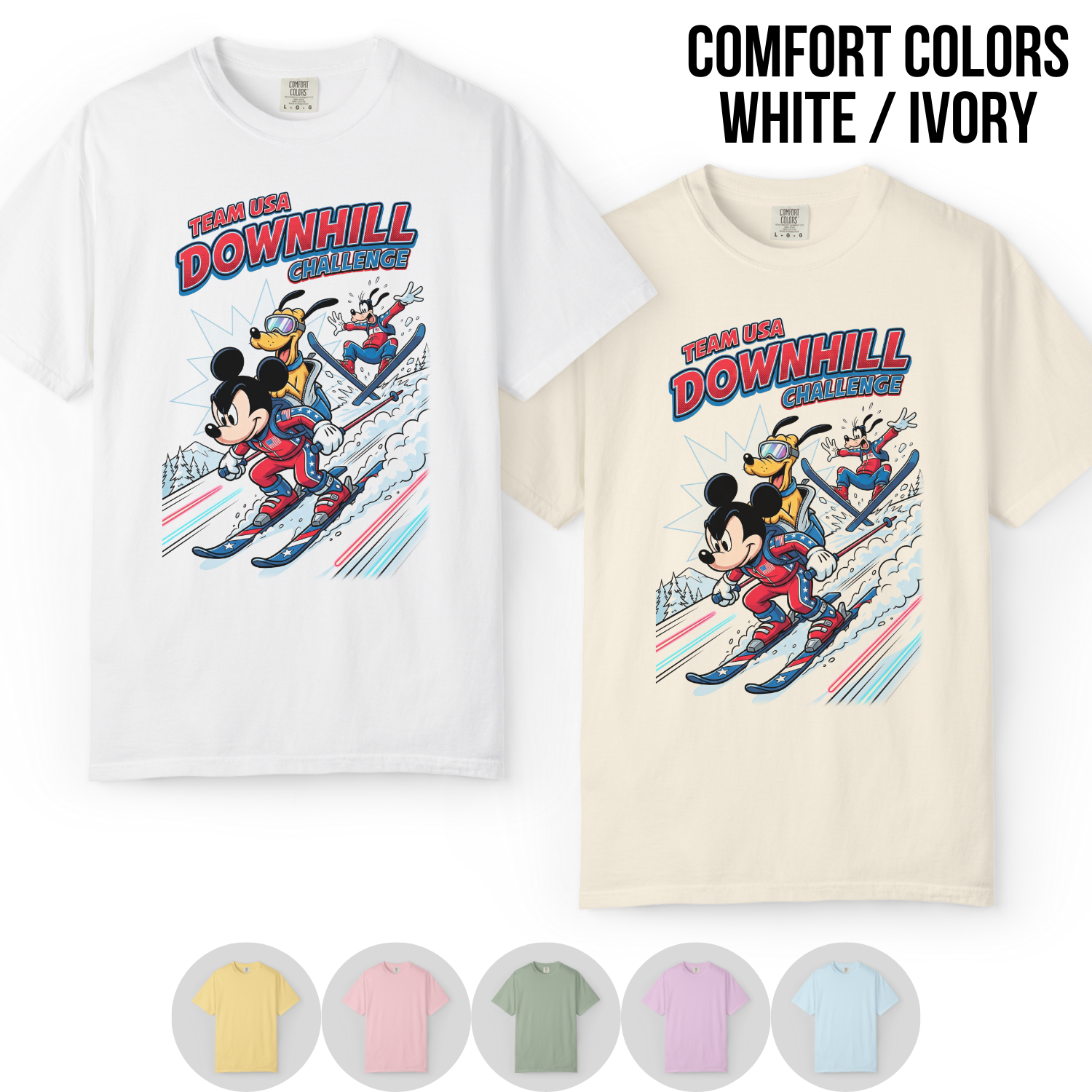 Mickey & Friends Team USA Downhill Skiing Shirt: Vintage Disney Winter Sports Tee