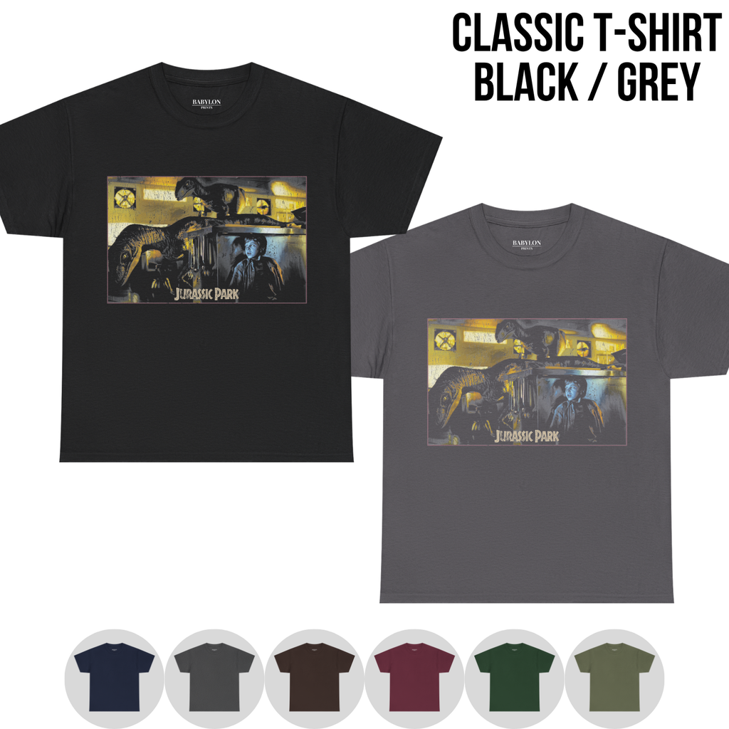 Jurassic Park Shirt – Raptor Kitchen Scene Graphic Tee, Jurassic Park Fan Gift, Clever Girl Dinosaur Movie Shirt