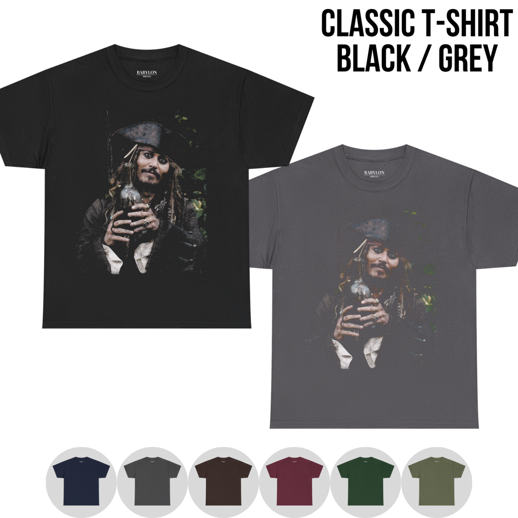 Jack Sparrow Shirt – Captain Jack Sparrow Rum Bottle Portrait Tee, Pirates of the Caribbean Fan Gift, Johnny Depp Jack Sparrow Graphic Shirt, Disney Pirates Shirt