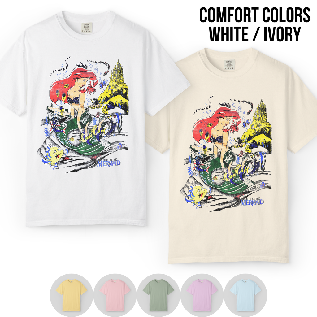 Little Mermaid Shirt – Disney The Little Mermaid Ariel Flounder Sebastian Vintage Graphic Tee, Ariel Disney Fan Gift, Little Mermaid Shirt, Disney Princess Shirt