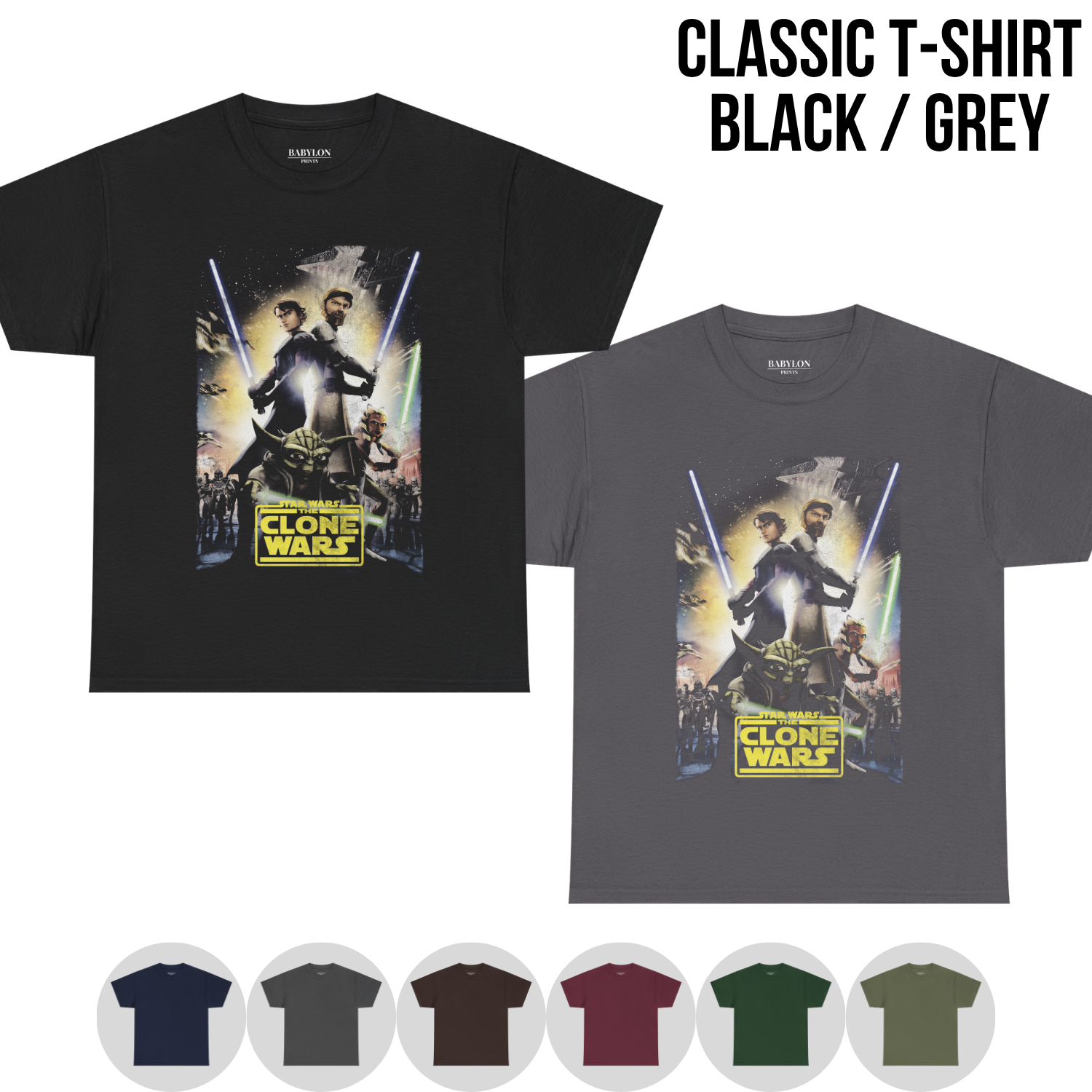 Star Wars The Clone Wars Shirt – Anakin Obi-Wan Ahsoka Yoda Graphic Tee
