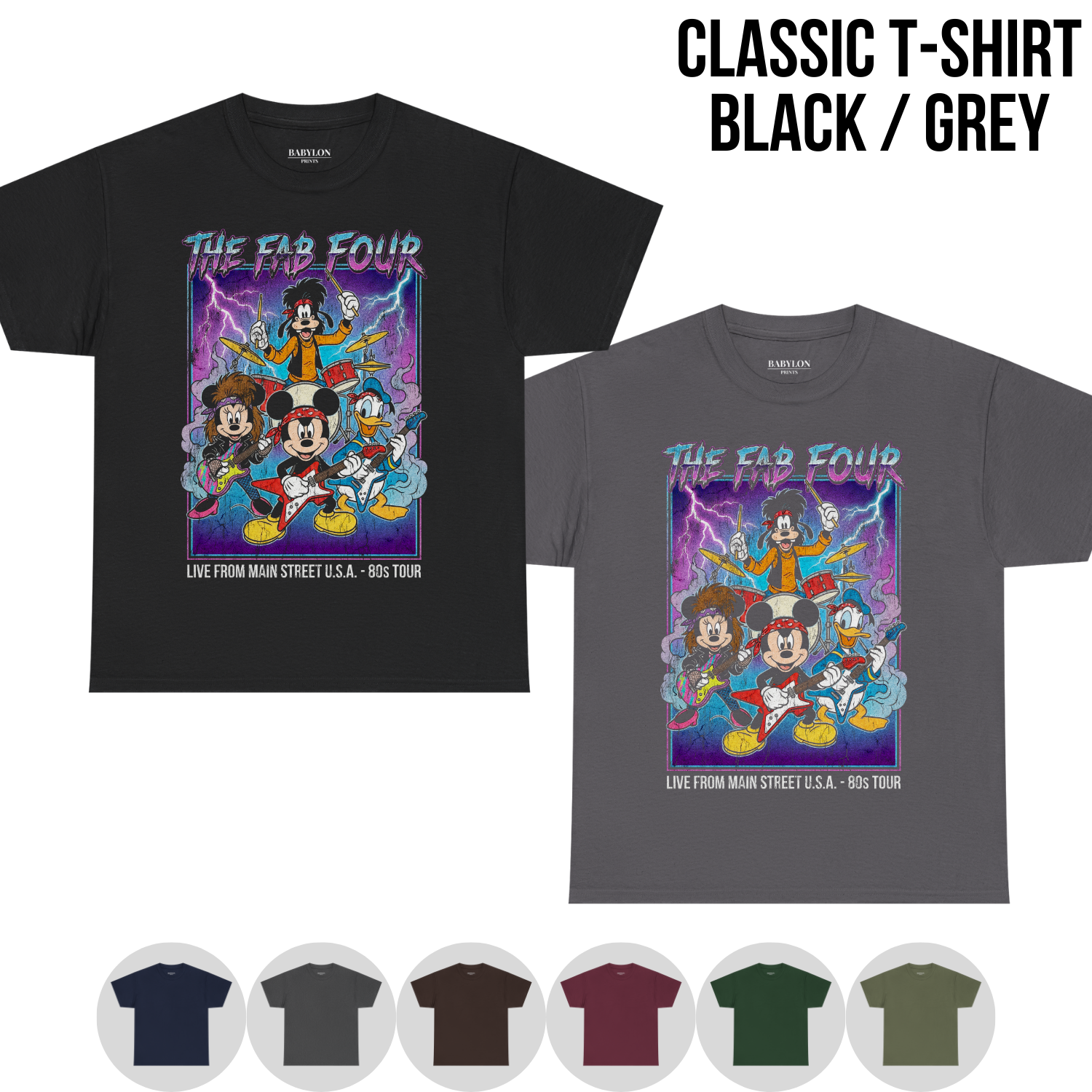 The Fab Four Disney Shirt – 80s Rock Band Mickey Goofy Donald Minnie Tee