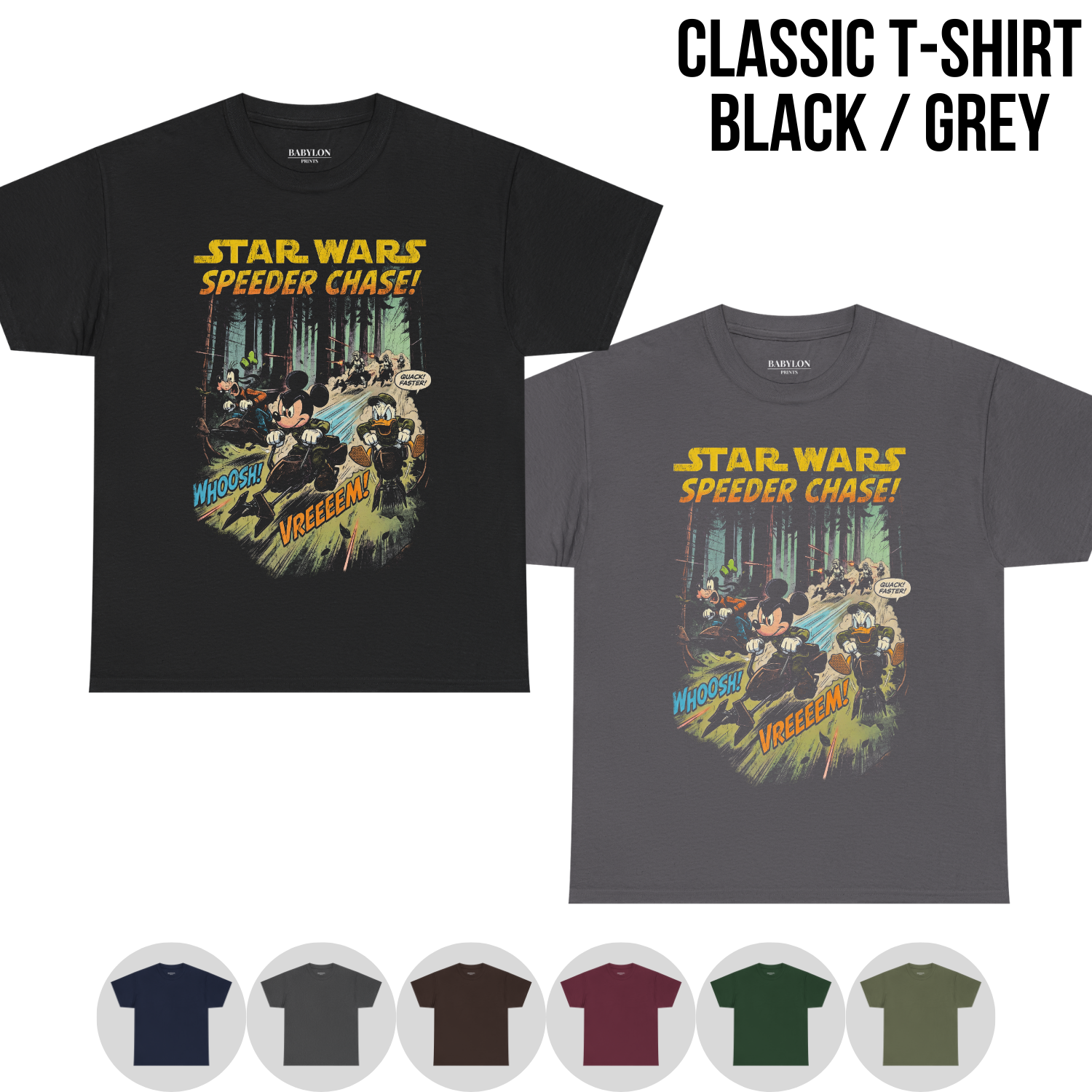 Vintage Star Wars Speeder Chase Shirt: Mickey Donald Goofy Endor Scene Tee