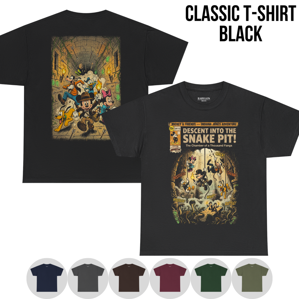 Mickey & Friends Indiana Jones Adventure Shirt: Vintage Front Back Print Graphic