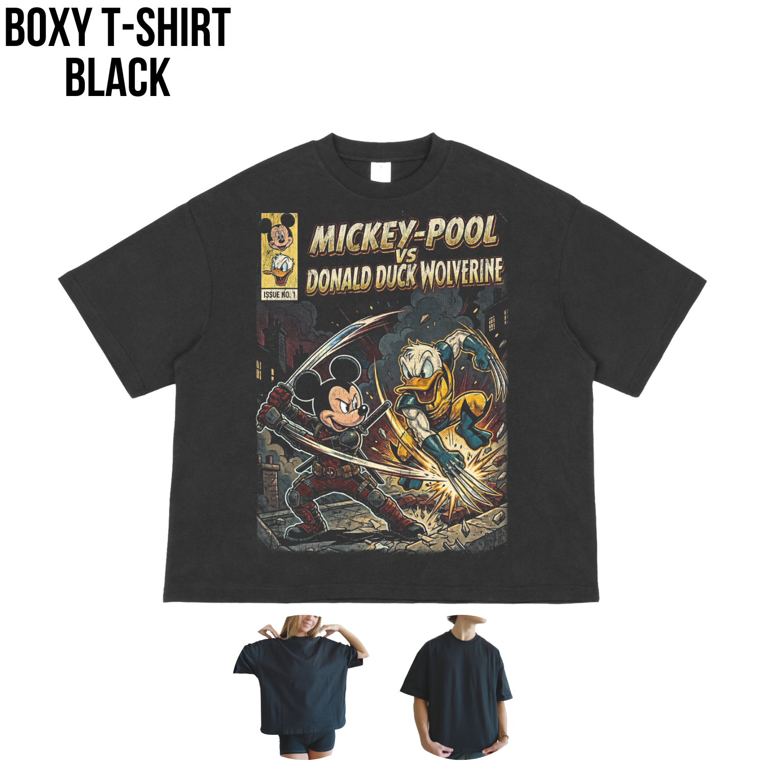 Mickey-Pool vs Donald Duck Wolverine Shirt – Vintage Marvel Mickey Mouse Crossover Comic Tee