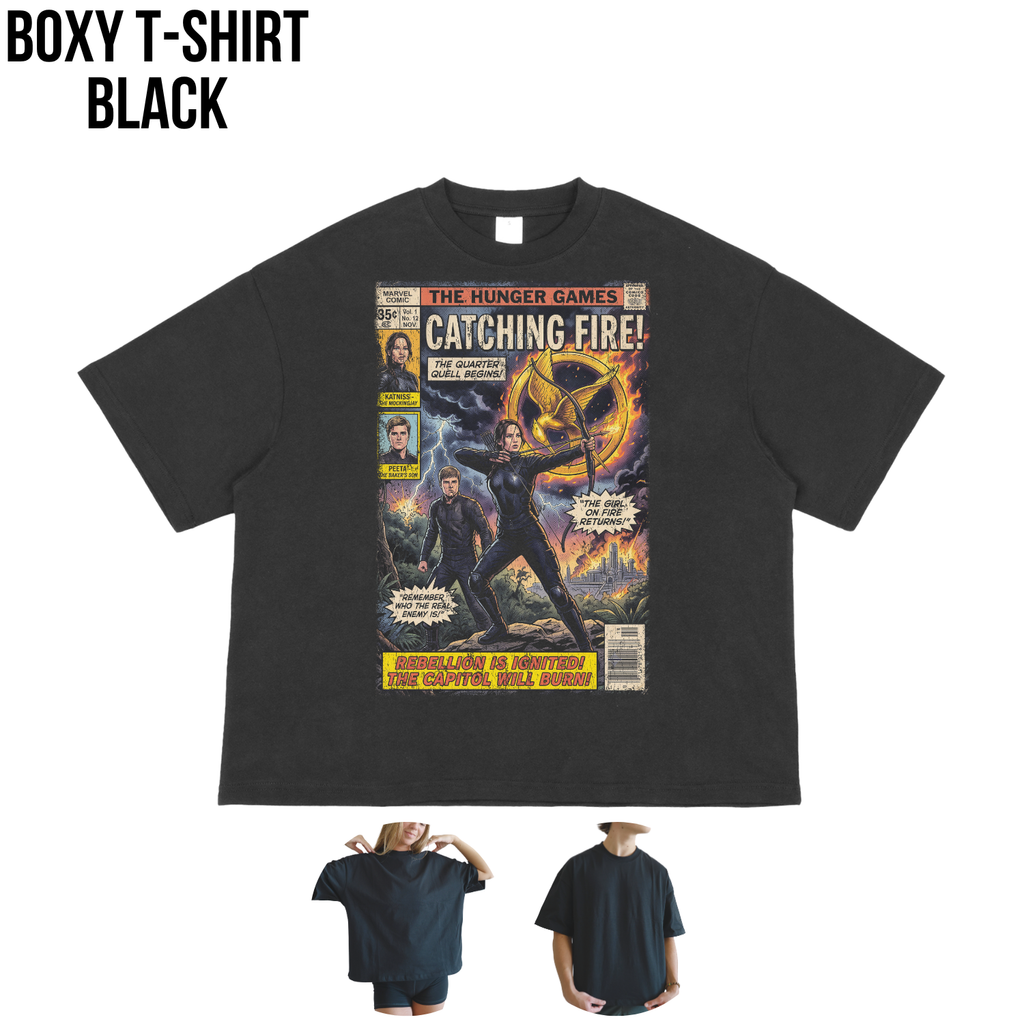 Hunger Games Catching Fire Shirt – Vintage Comic Cover Graphic Tee, Katniss Everdeen Fan Gift, Catching Fire Movie Shirt