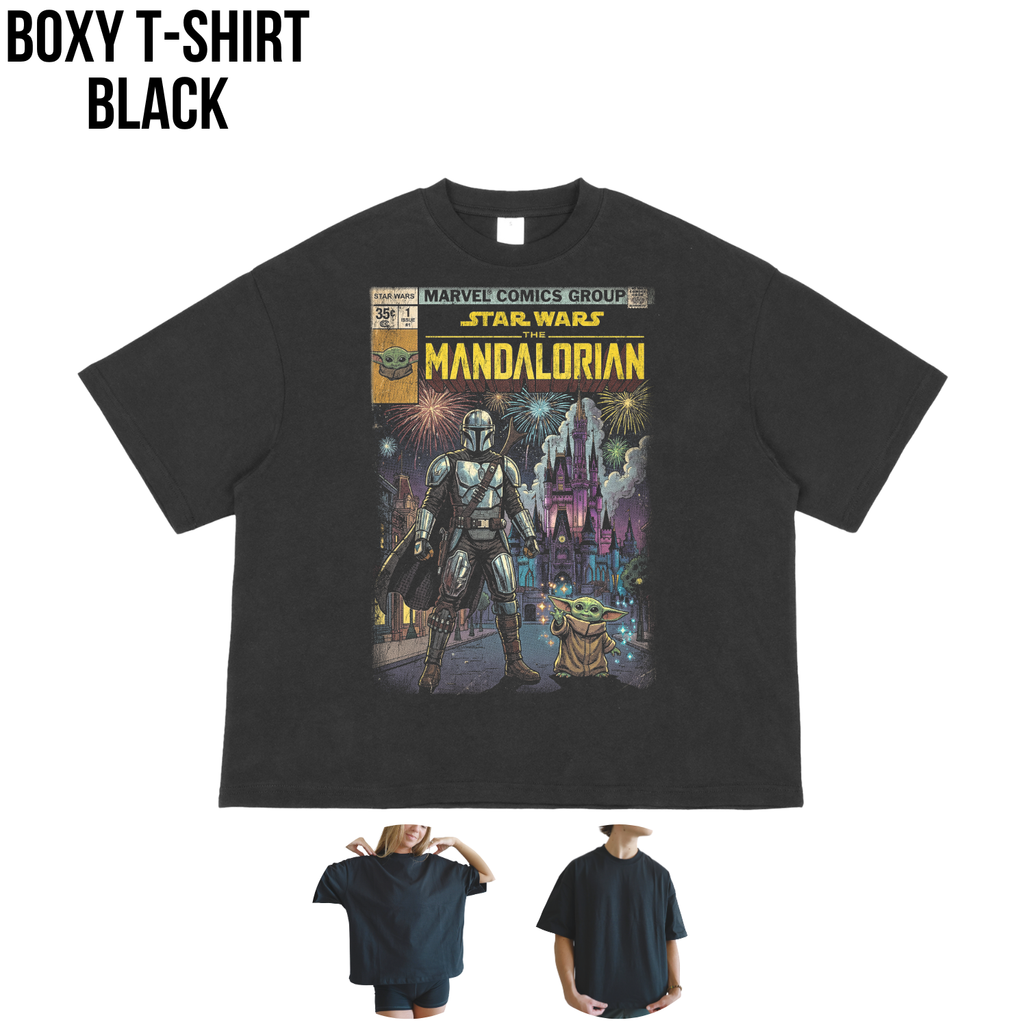 The Mandalorian and Grogu Disney World Castle Shirt - Star Wars Comic Style Tee