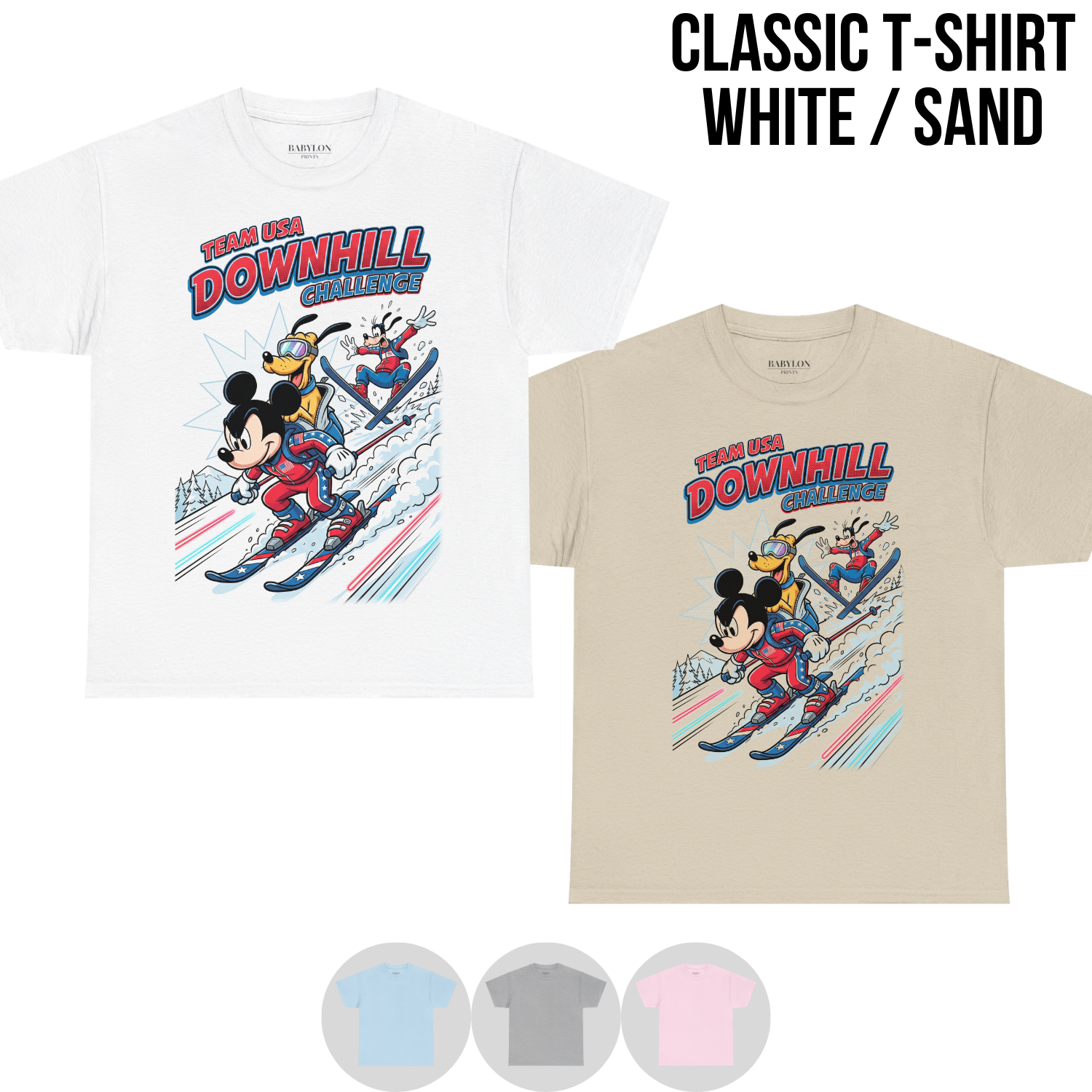 Mickey & Friends Team USA Downhill Skiing Shirt: Vintage Disney Winter Sports Tee