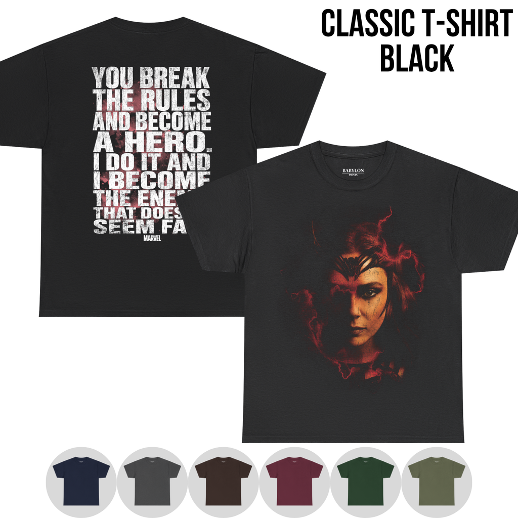 Scarlet Witch Shirt – Wanda Maximoff You Break The Rules And Become A Hero Tee, Scarlet Witch Marvel Fan Gift, Doctor Strange Multiverse Graphic Shirt, Marvel Villain Shirt