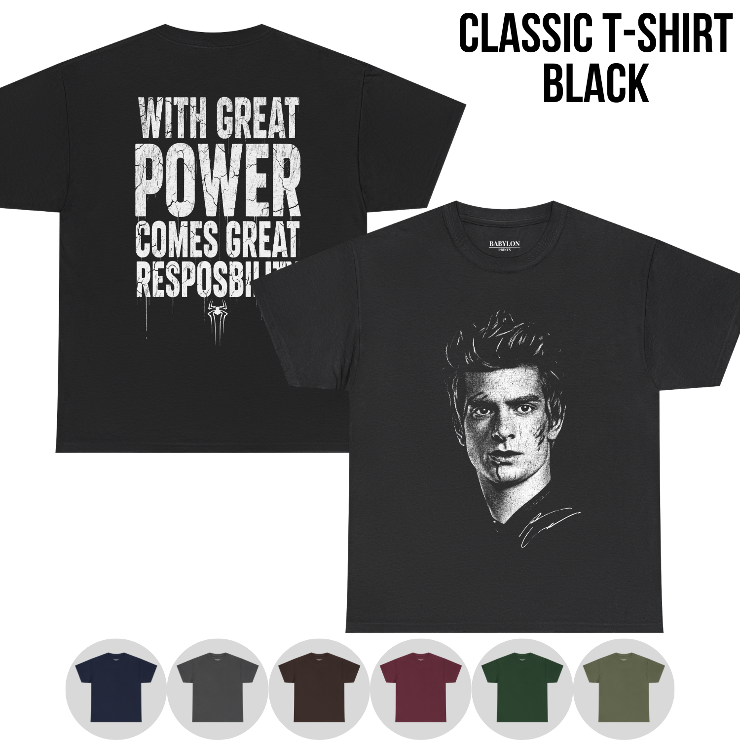 Andrew Garfield Spider-Man Shirt | With Great Power Comes Great Responsibility Tee