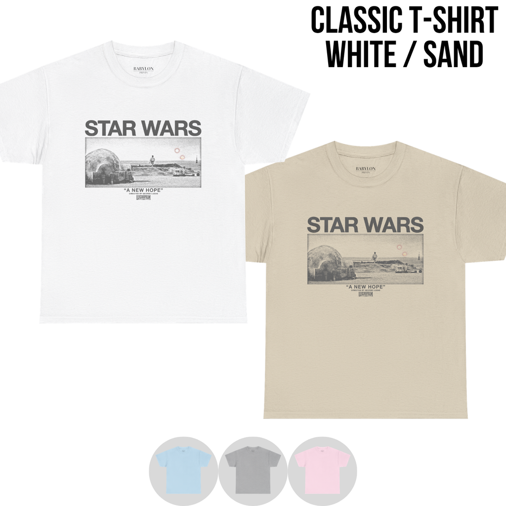 Star Wars A New Hope Shirt – Luke Skywalker Tatooine Twin Suns Tee