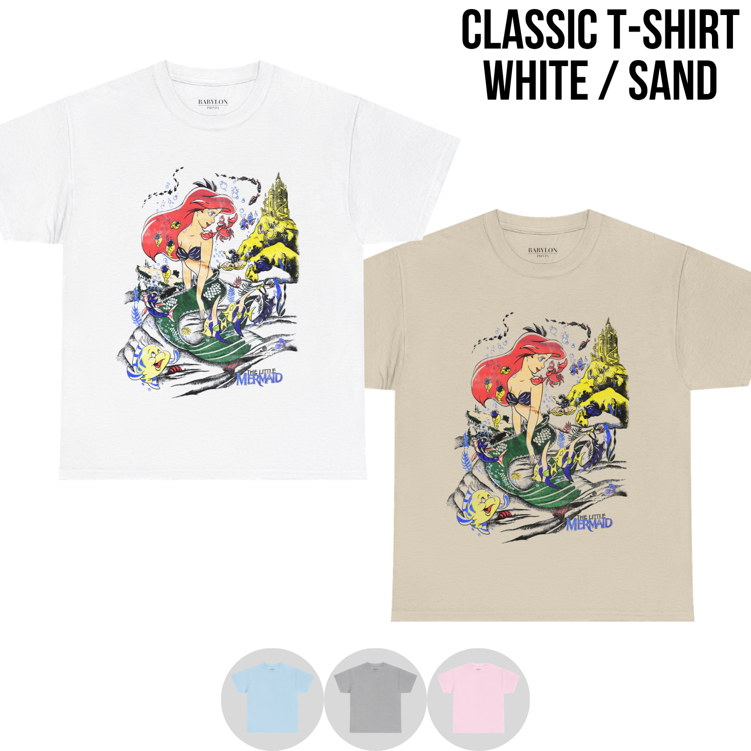 Little Mermaid Shirt – Disney The Little Mermaid Ariel Flounder Sebastian Vintage Graphic Tee, Ariel Disney Fan Gift, Little Mermaid Shirt, Disney Princess Shirt