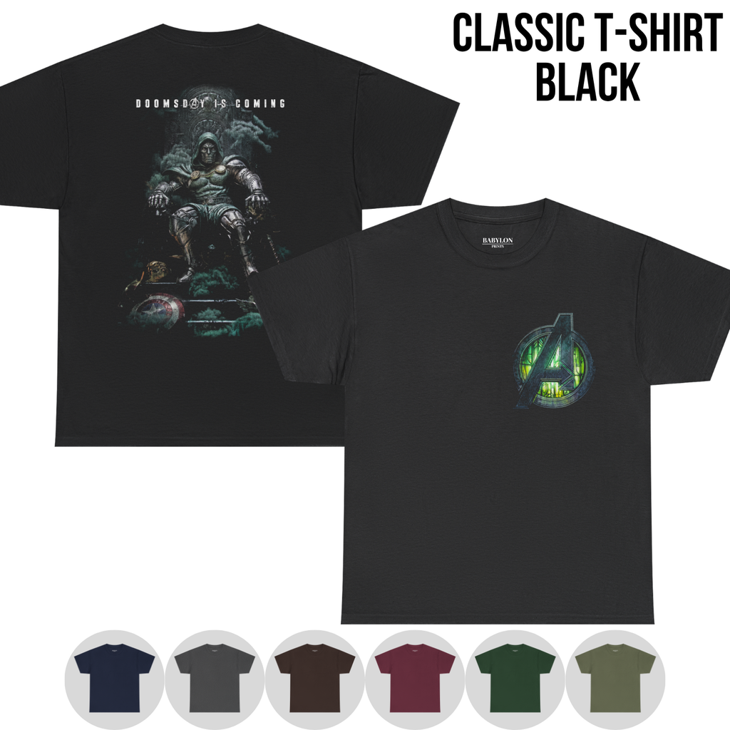 Doctor Doom Shirt – Avengers Doomsday Is Coming Doctor Doom Thron Doppelseitiges T-Shirt, Doctor Doom Marvel Fan-Geschenk, Avengers Doomsday Grafik-Shirt, MCU Bösewicht Shirt