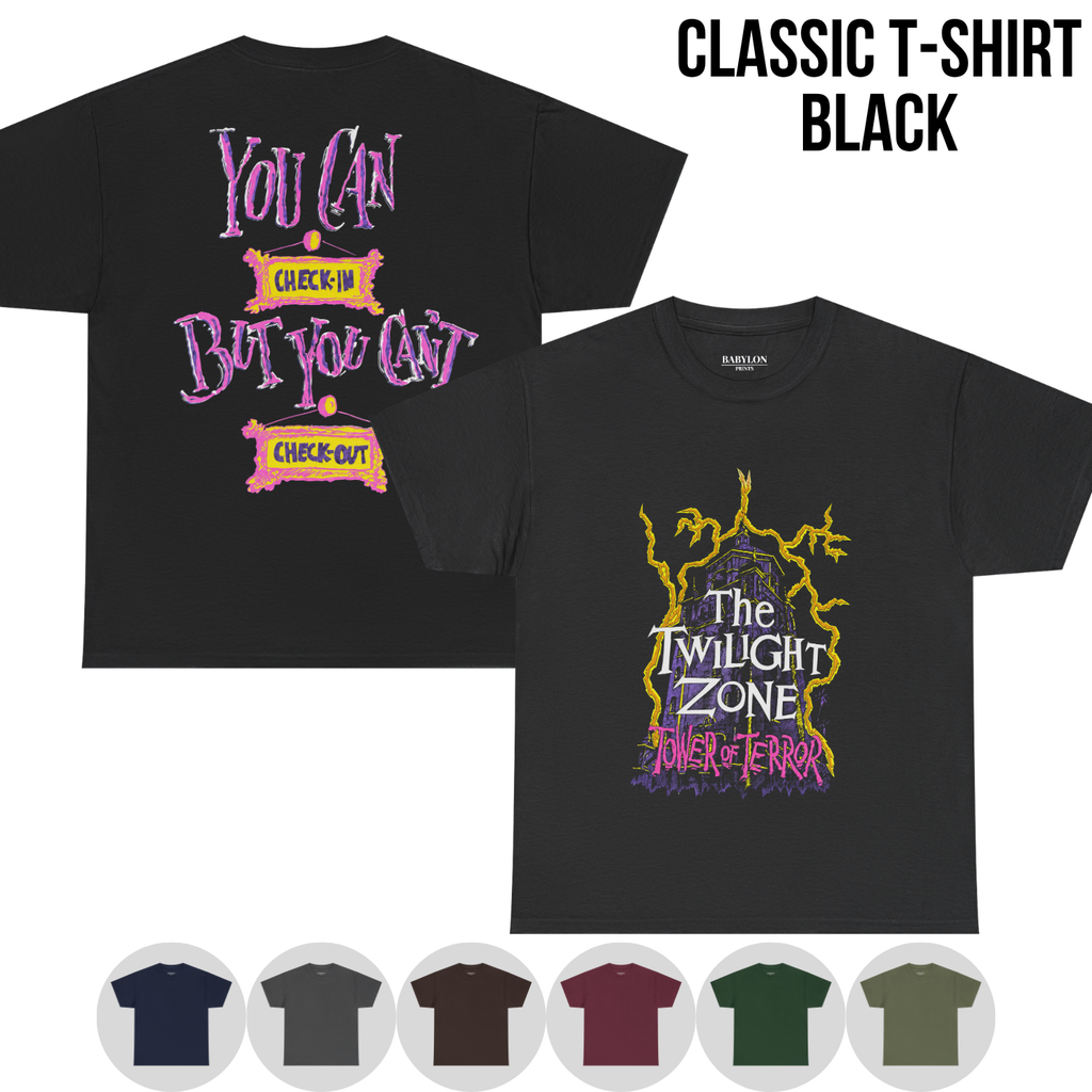 Tower of Terror Shirt – Twilight Zone Tower of Terror You Can Check In But You Can't Check Out Double Sided Tee, Disney World Ride Fan Gift, Hollywood Studios Shirt